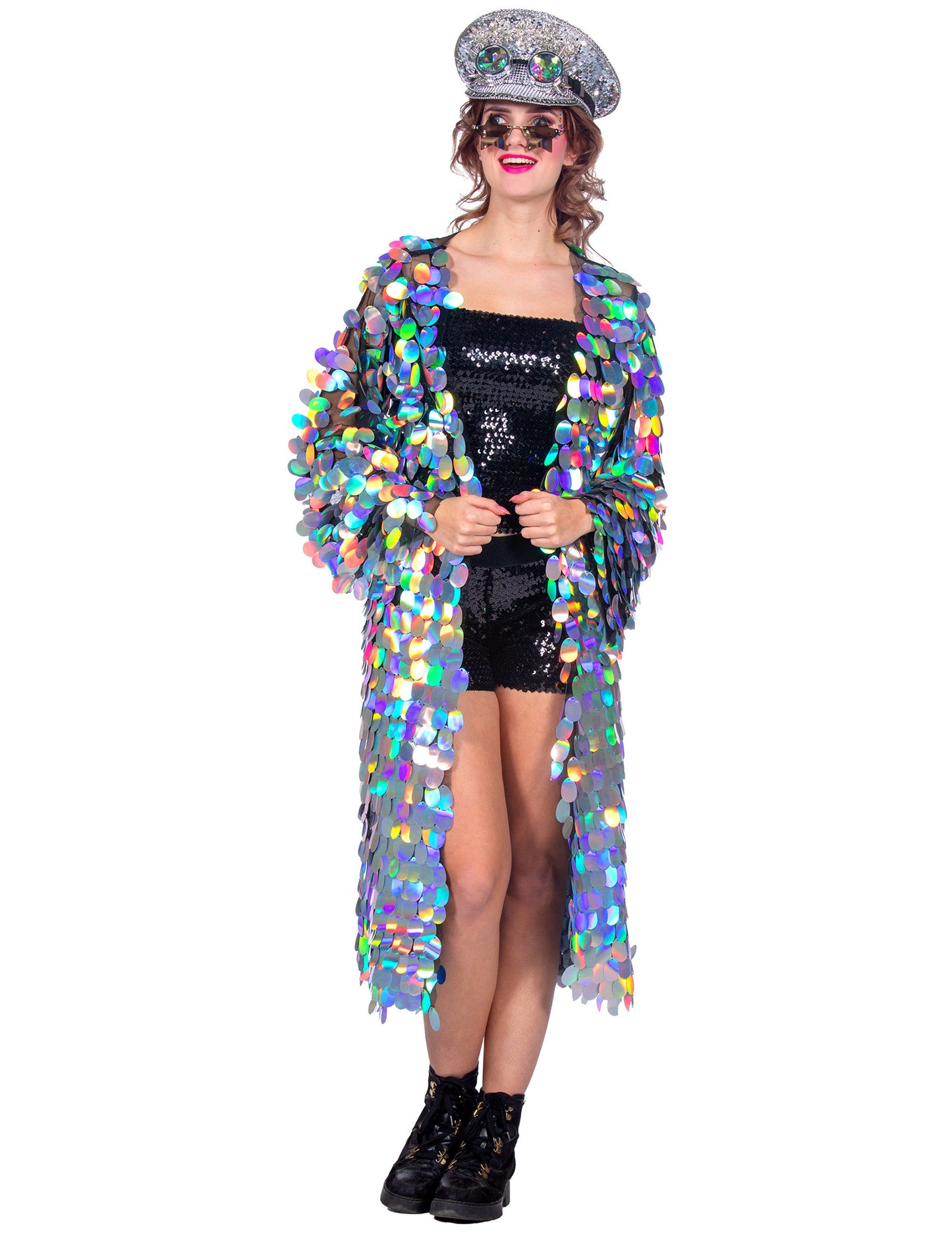 Luxusná dámska dlhá bunda s veľkými flitrami