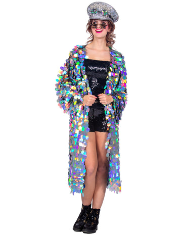 Luxusná dámska dlhá bunda s veľkými flitrami