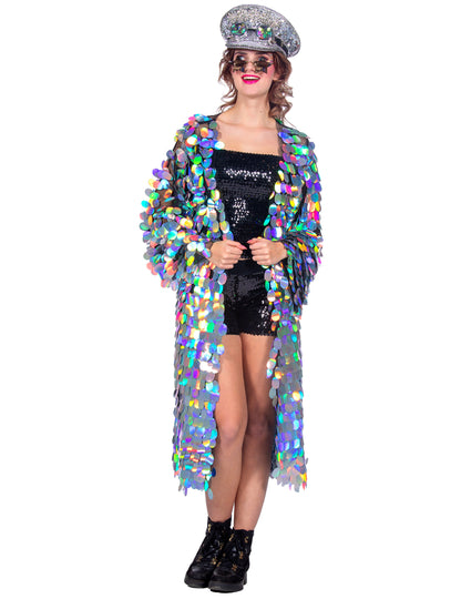 Luxusná dámska dlhá bunda s veľkými flitrami