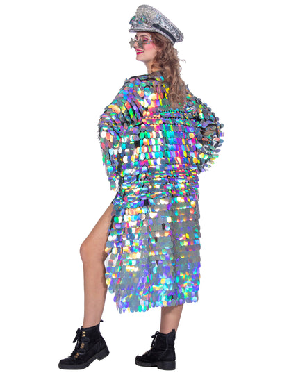 Luxusná dámska dlhá bunda s veľkými flitrami