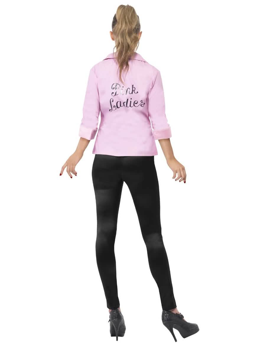 Pohľad zozadu na luxusnú bundu Pink Ladies Grease