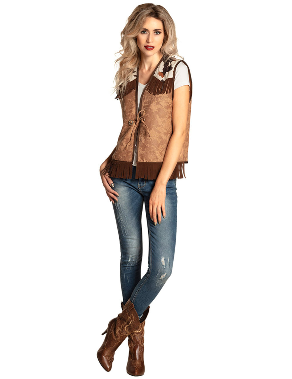 Veste western pour femme marron clair à franges