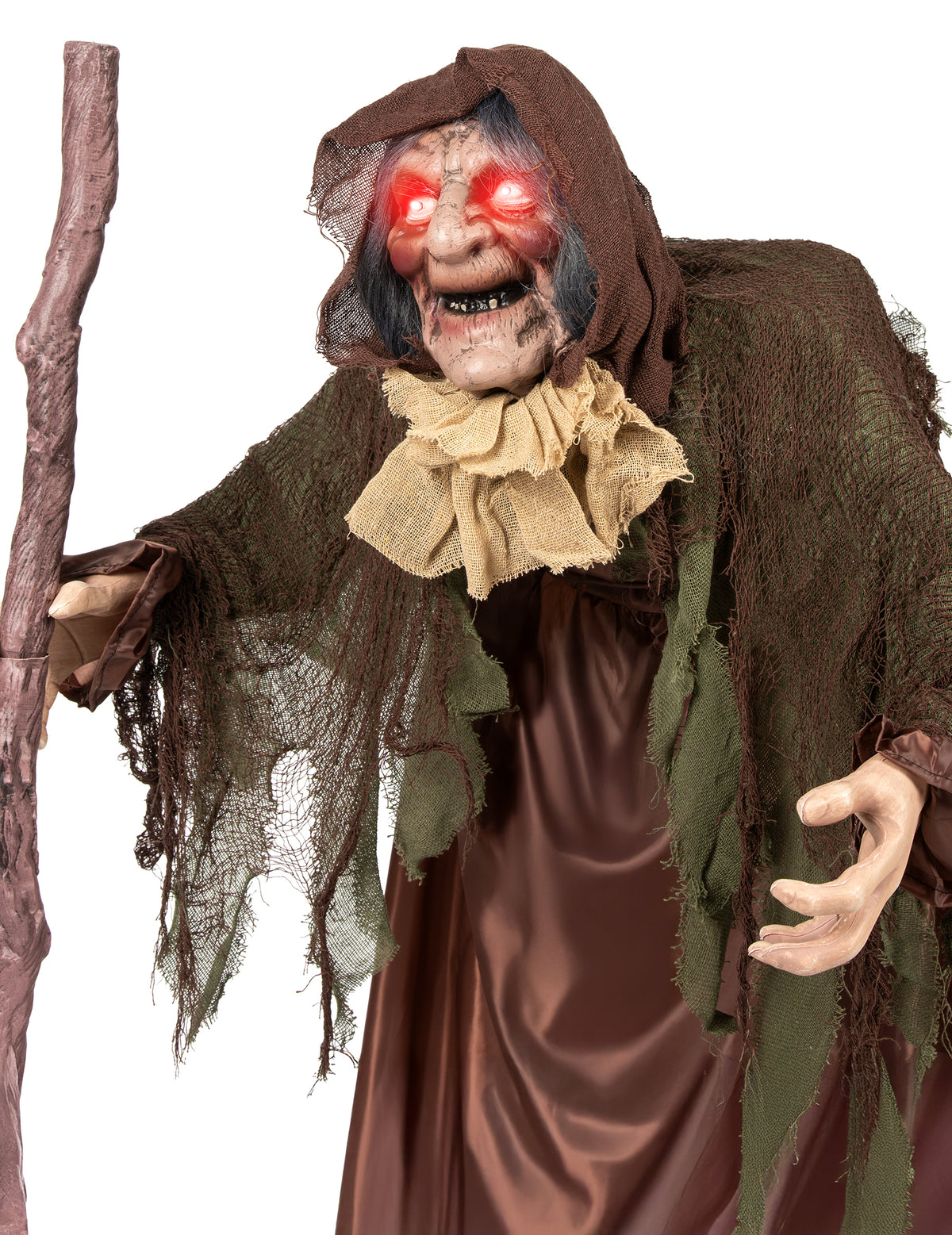 Vue de face du buste de la vieille sorcière animée