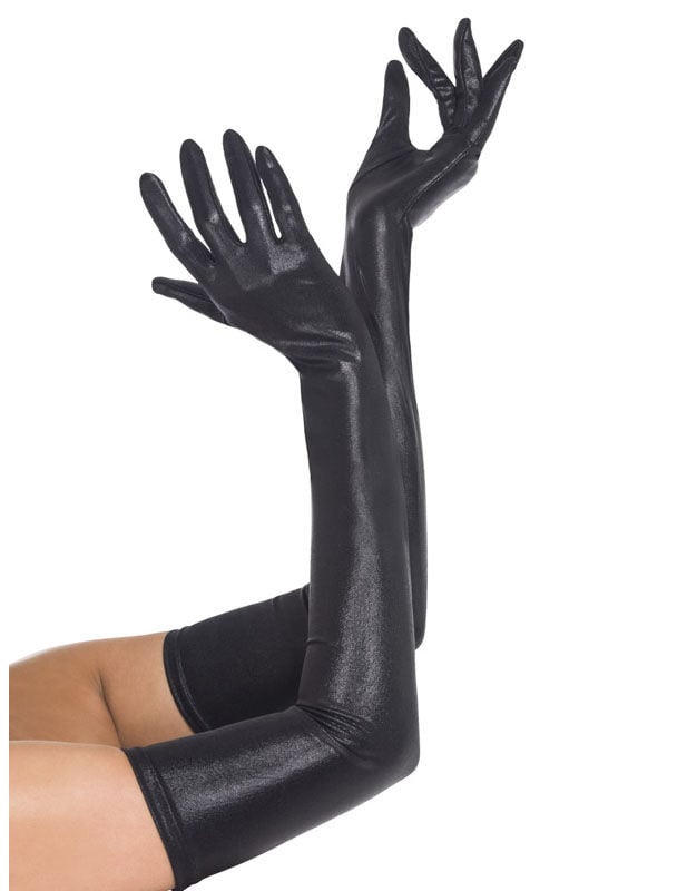 Vue de face des gants longs en simili cuir pour adulte