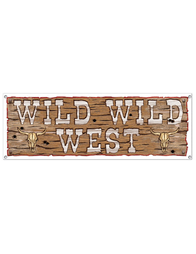 Bannière en plastique Wild Wild West pour fête motif bois et crânes de buffle