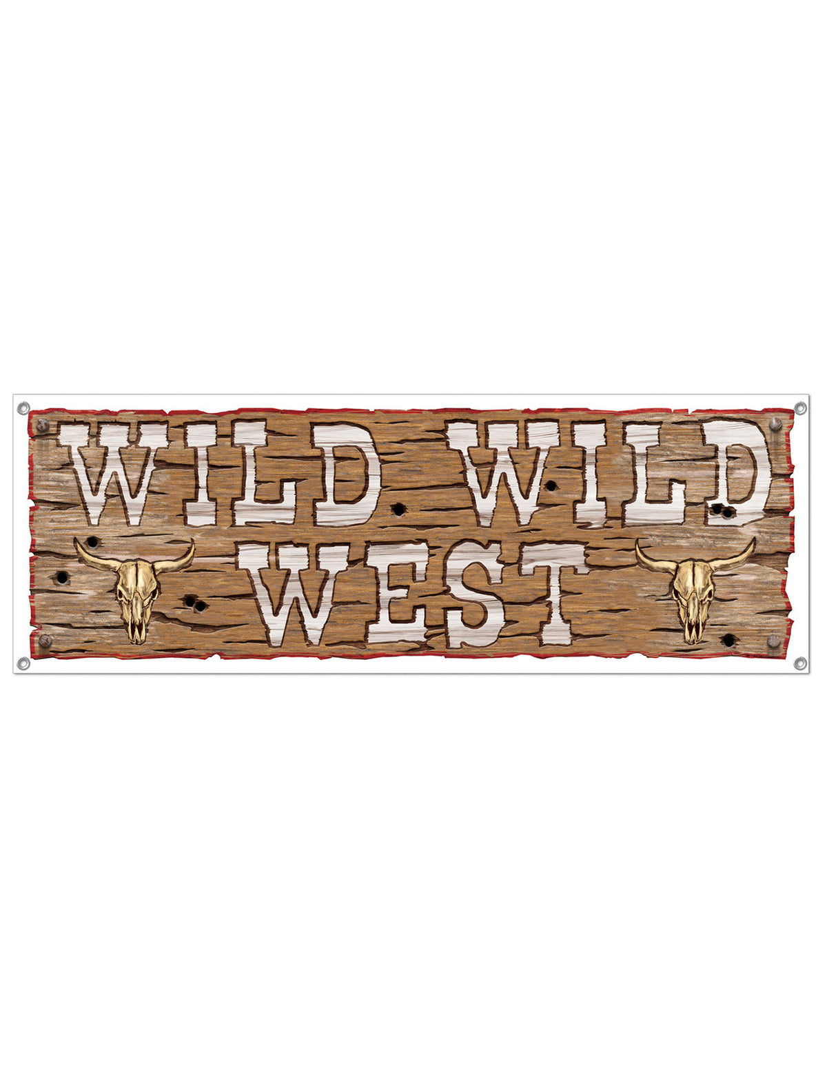 Bannière en plastique Wild Wild West pour fête motif bois et crânes de buffle