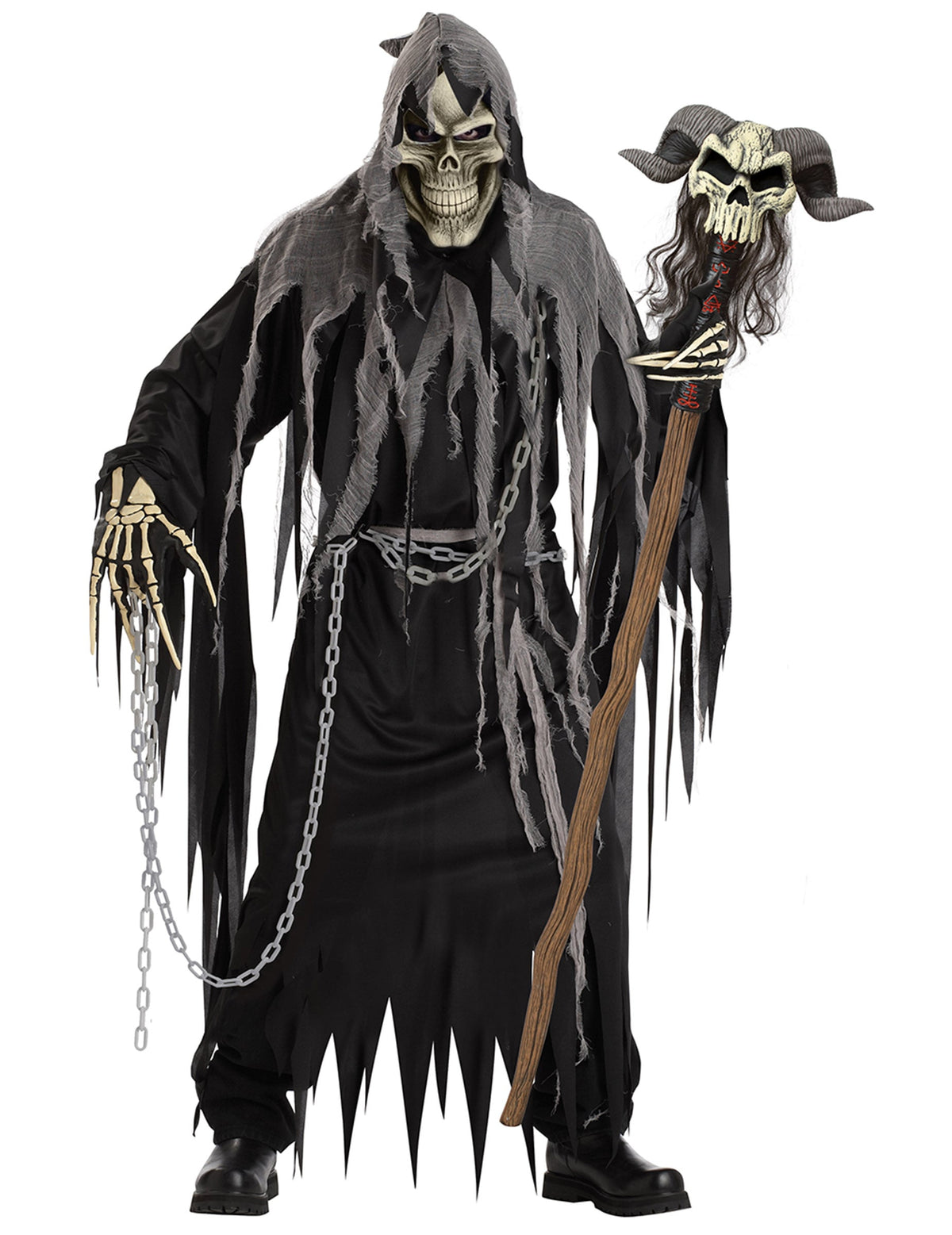 Mise en situation du sceptre de magicien sorcier avec crâne